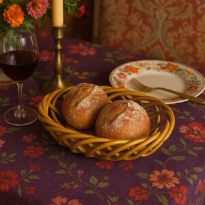 Eucalyptus Stoneware Bread Basket‎ Woven French Country Farmhouse Yellow